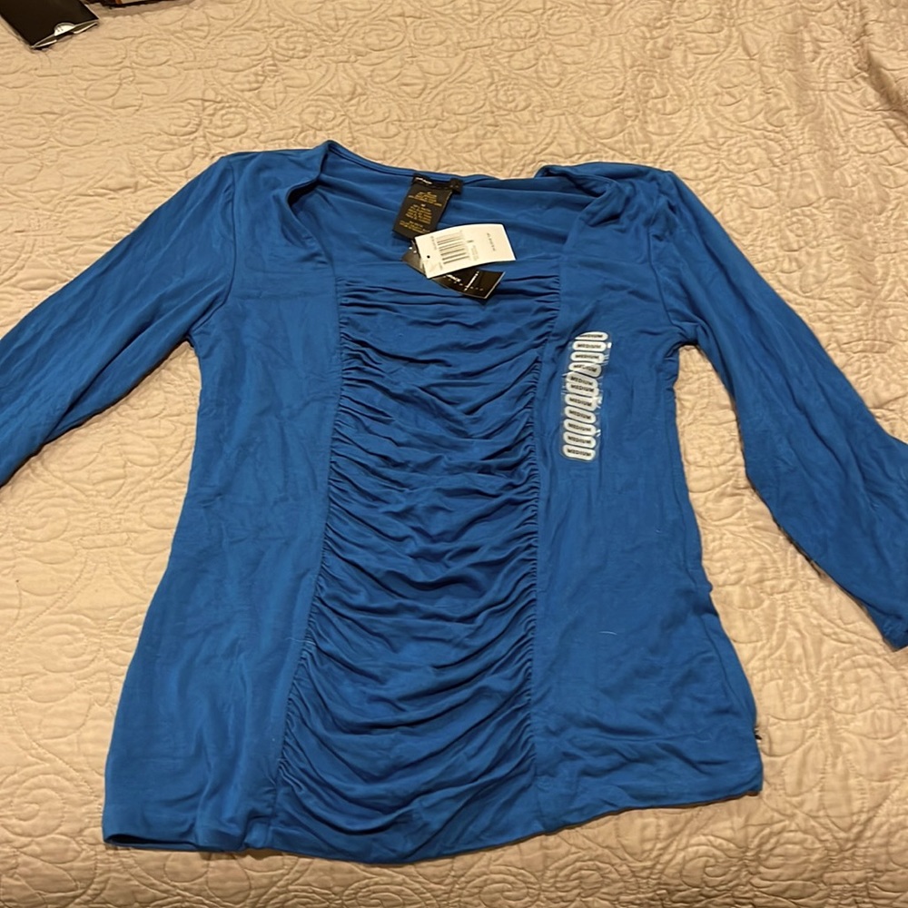 Grace Elements blue ruched 3/4 sleeve top
